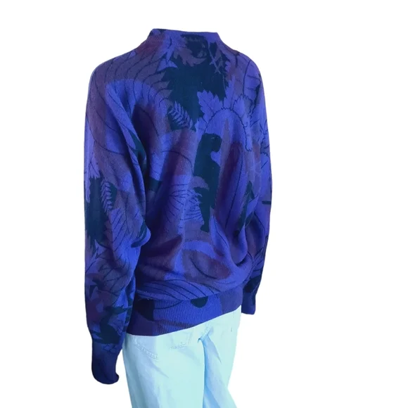 Vintage 80s deWall Sweater Wool Blend Black Panther Print Oversized Fit - Picture 7 of 9